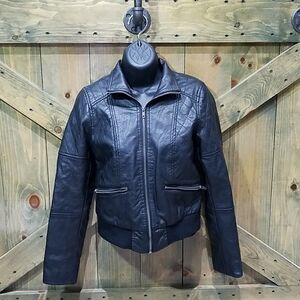 JUNIORS BLACK VEGAN MOTO JACKET FAUX LEATHER BIKER STREET WEAR